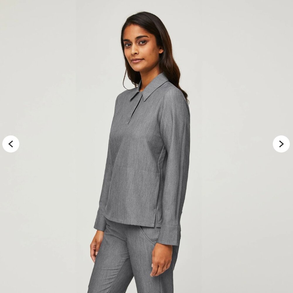 NWT FIGS NALA LONG SLEEVE SCRUB POLO--GRAPHITE GREY--SIZE SMALL--IN PACKAGING